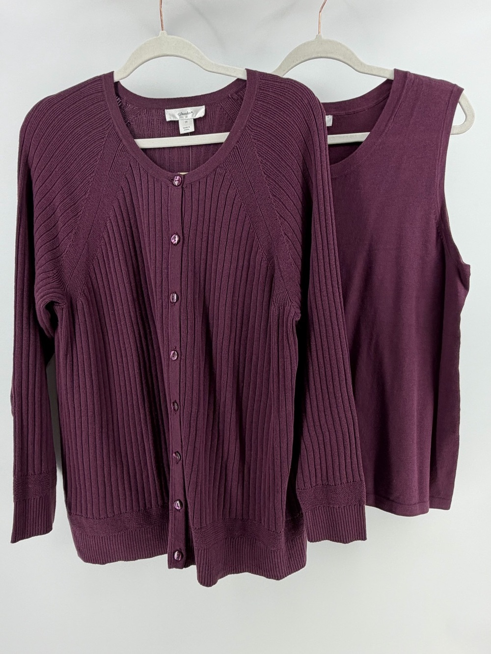 NWT CJ Banks Ribbed Cardigan & Shell Matching Set in Mauve Purple, Women's 1X